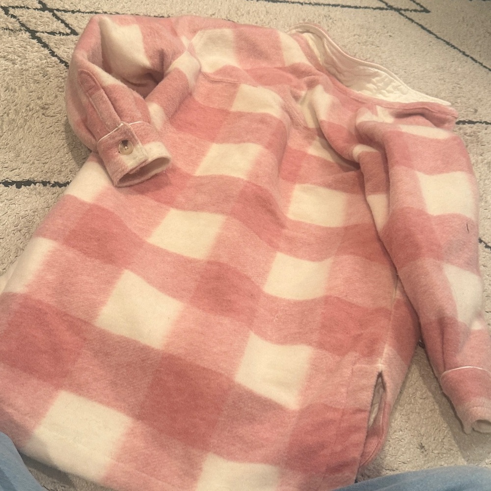 Jillian Harris m Joe Fresh Pink and White Plaid Button-Front Shirt Jacket - Picture 6 of 6